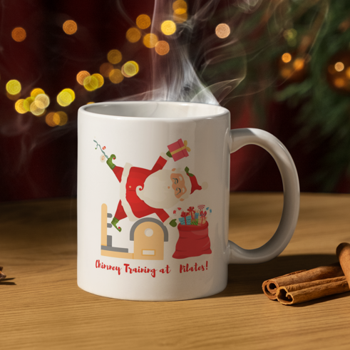 santa doing hos workout on the pilates ladder barrel