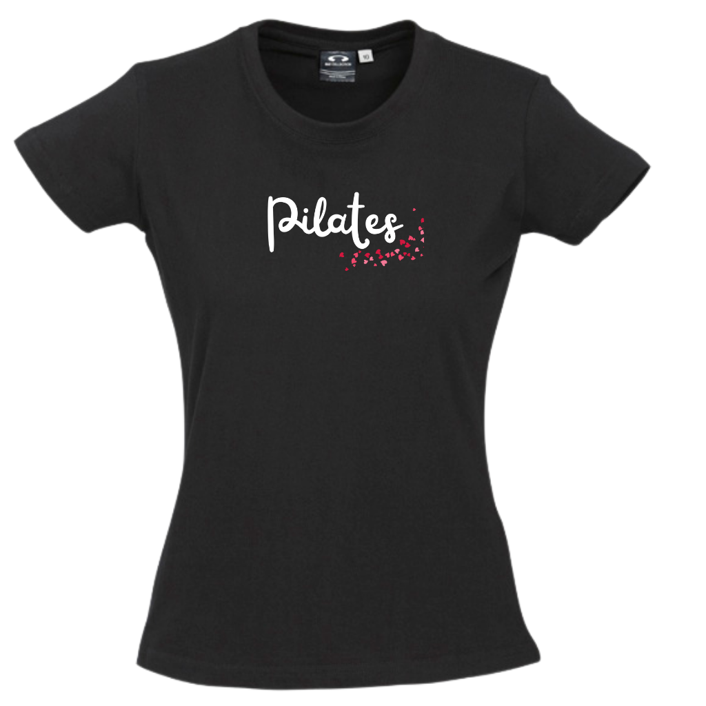 WOMENS ROUND NECK TEE -  Pilates with Pink Hearts