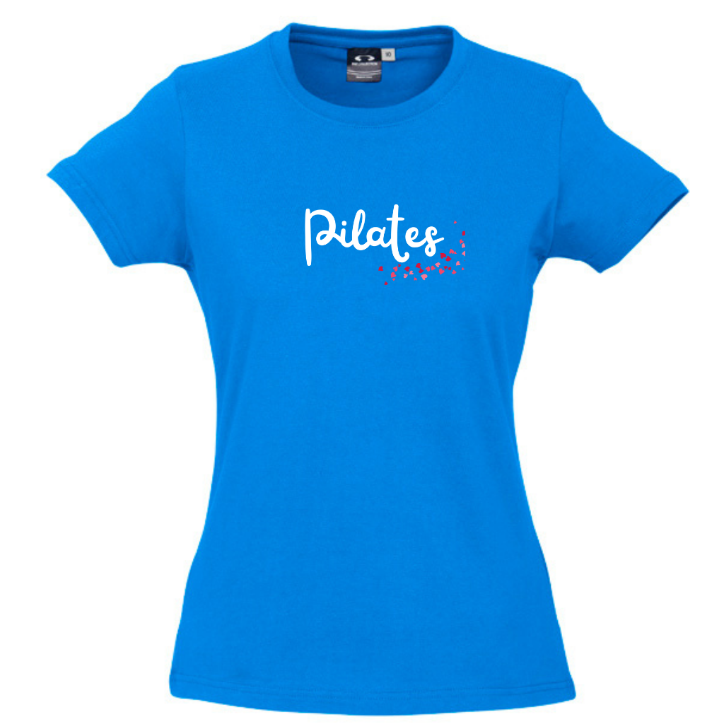WOMENS ROUND NECK TEE -  Pilates with Pink Hearts
