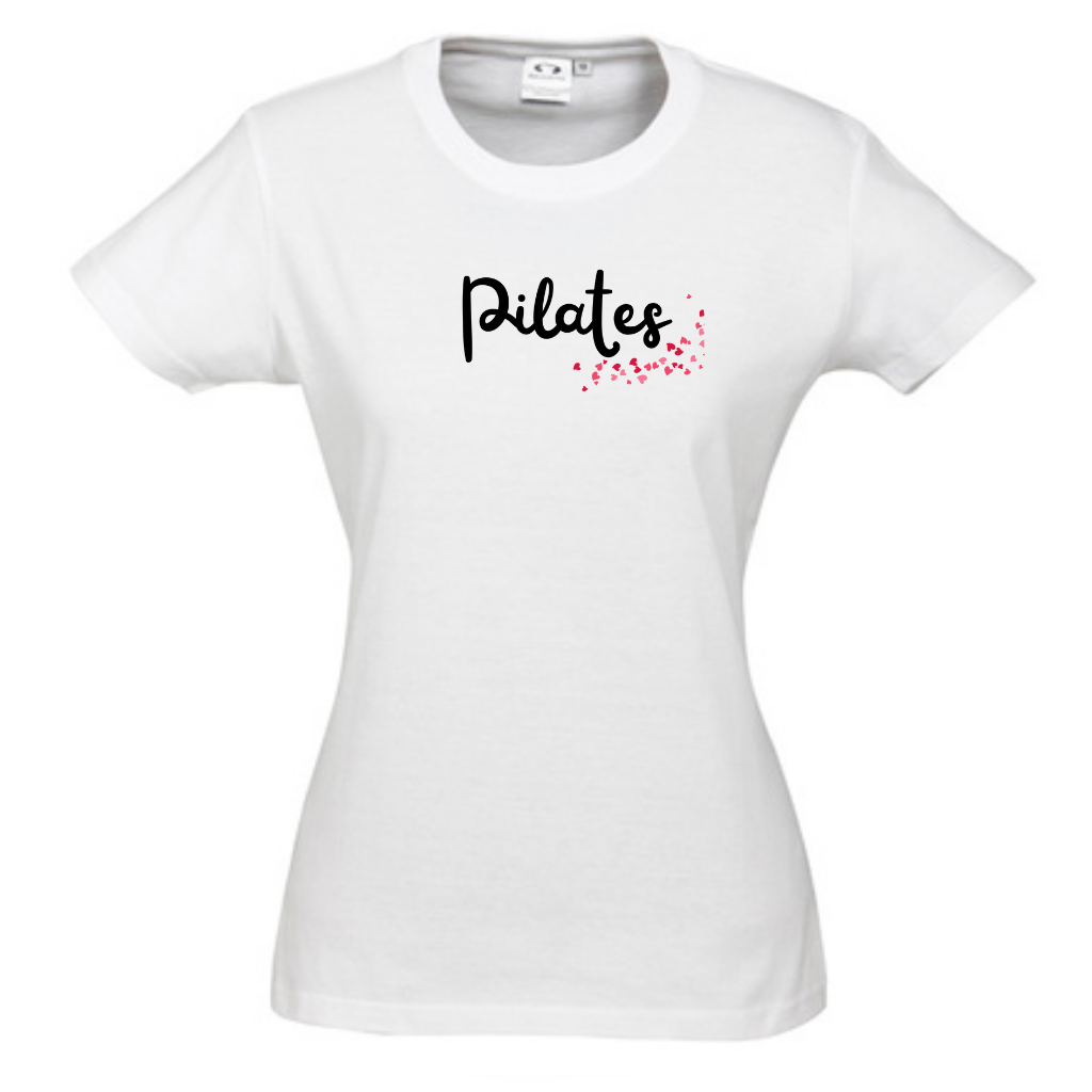 WOMENS ROUND NECK TEE -  Pilates with Pink Hearts
